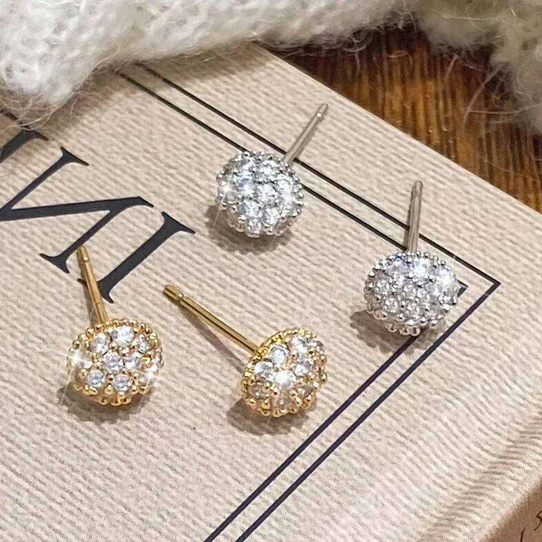Real 925 Sterling Silver 18K Gold Zircon Mini Ball Stud Earrings for Women Trendy Shiny Fine Jewelry Minimalist Accessories