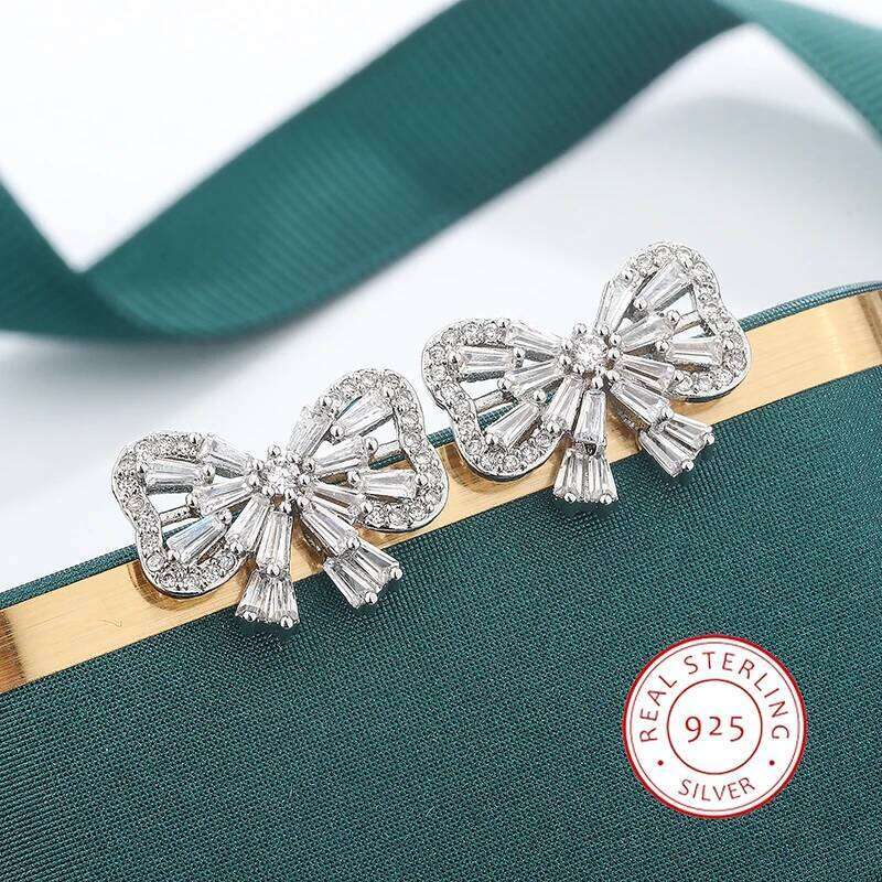 Shiny Crystal Butterfly Stud Earrings 925 Silver Needle Sparkling Bow Knot Ear Zircon Women Party Luxury Jewelry