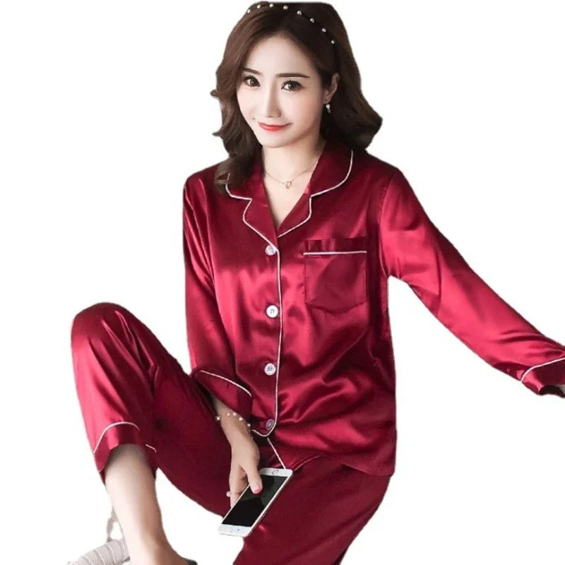 Pajamas Sets for Women 2025 Sexy Silk Pijama Sleepwear Longsleeve Cardigan Set Female Ice Pyjamas Home Clothing 251231
