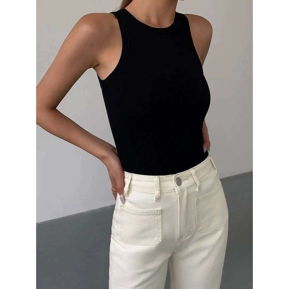 Tight fitting European and American pure cotton I-shaped vest for female hot girls, white inner suspender bottom shirt, black to