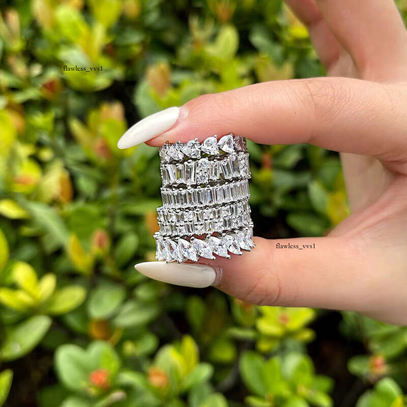 5A Cz VVS Moissanite Ring Eternity Wedding Bands Engagement Baguette Diamond S925 Sterling Silver Stackable Rings Jewelry Women - view 6