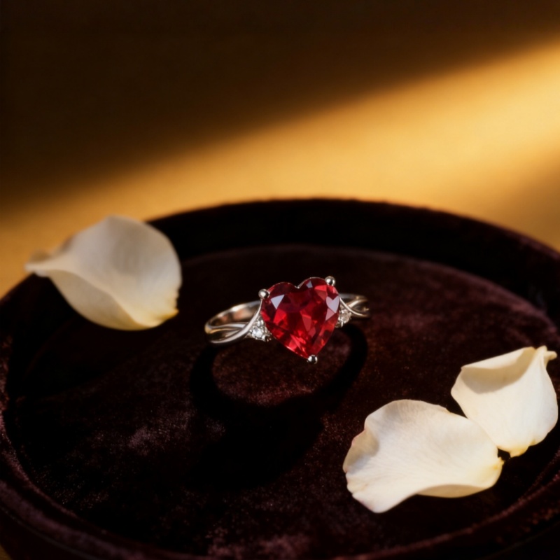 Valentine's Day Heart Ruby Ring Silver Tone Romantic Jewelry Hot Sale