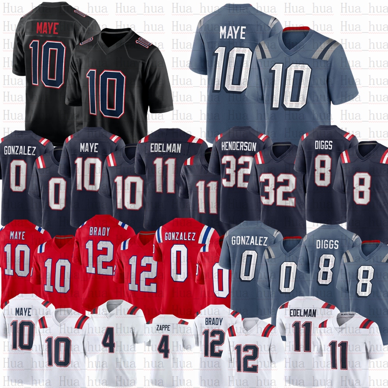 TreVeyon Henderson Drake Maye 8 Stefon Diggs 0 Christian Gonzalez Football Jersey Stevenson Bailey Zappe Tom Brady Mills Randy Moss Baker Peppers Will Campbell