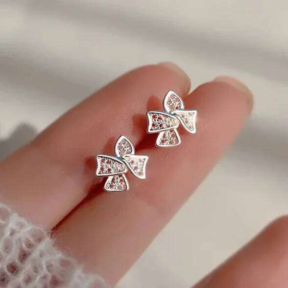 Real 925 Sterling Silver Hollow Bowknot Stud Earrings for Women Cute Piercing Screw Bead Fine Jewelry Minimalist Accessories