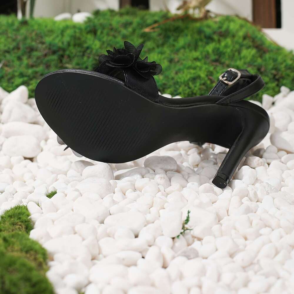 2026 Women Black Style Elegant Floral High Heel Sandals Toe Stiletto Heels With Buckle Strap Closure Black For Weddings Parties And Special Occasions 