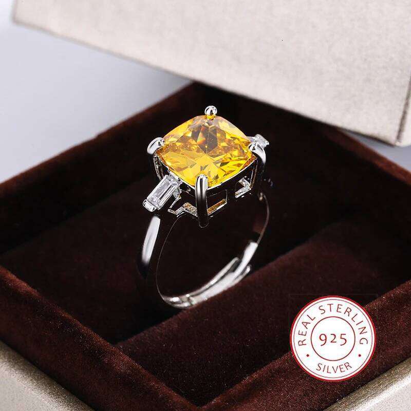 Personalized 925 Silver Plated Women's Fashion Shiny Yellow Zircon for Everyday Jewelry Wedding Bridal Ring
