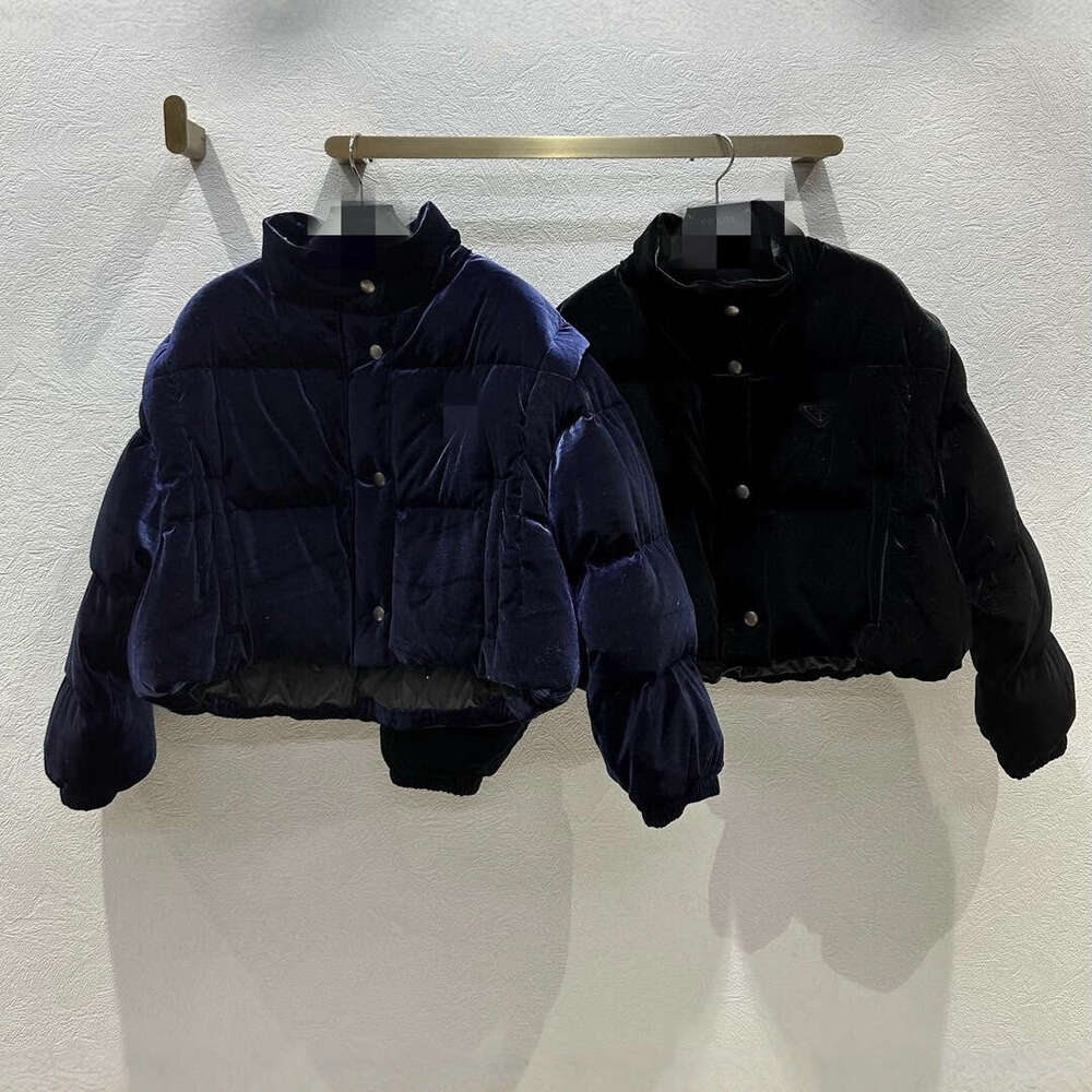 Designer 2025 Autumn Winter New Triangle Label White Duck Filling Detachable Sleeve Velvet Stand Collar Down Jacket Short Coat c32b