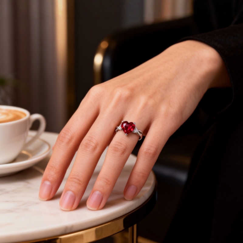 Valentine's Day Heart Ruby Ring Silver Tone Romantic Jewelry Hot Sale