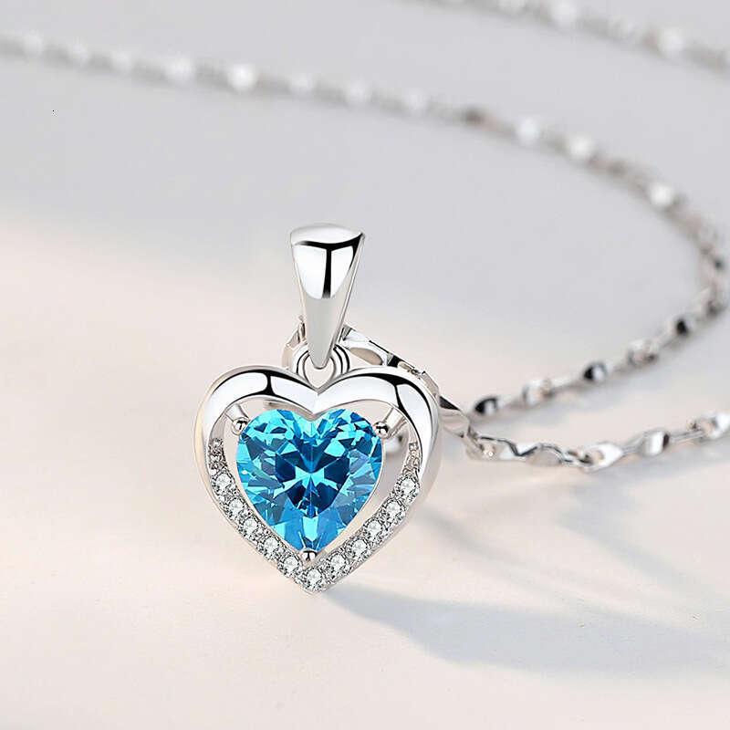 Women's S925 Silver Rose Flower Heart Pendant Necklace Simple Eternal Heart Collarbone Chain Best Friend Jewelry Gift