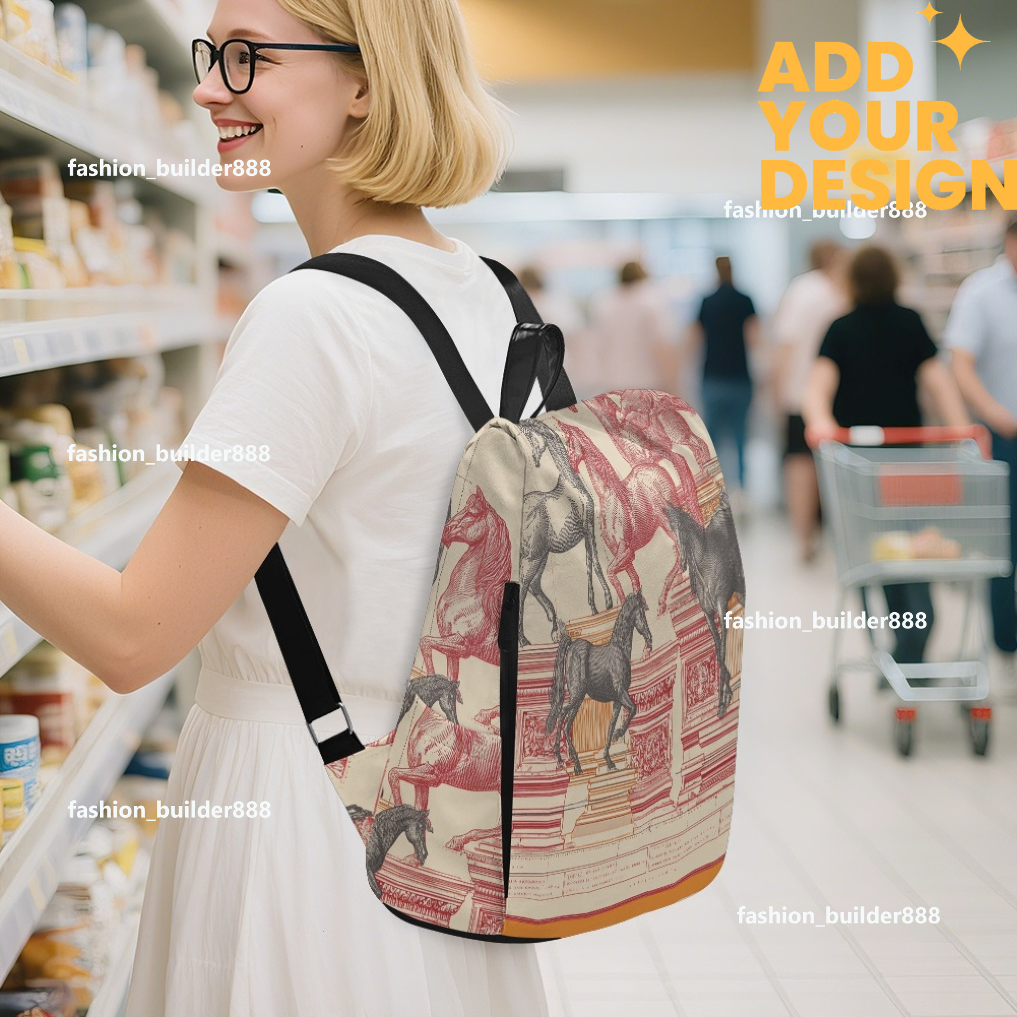 Custom H Designer Fashion Anti Theft Backpack Luxury Horse Pattern Unisex Full Print Backpack Laptop Bag Travel Bag H57