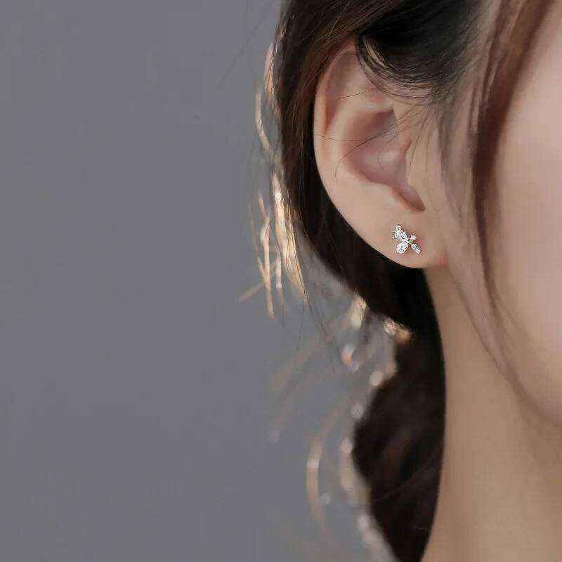 Real 925 Sterling Silver Full Zircon Mini Flower Stud Earrings for Women Minimalist Fine Jewelry Cute Plant Accessories