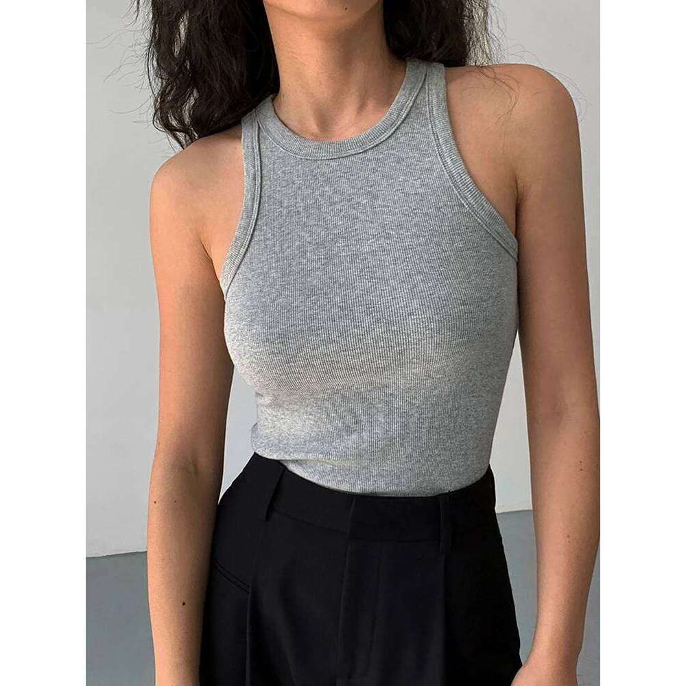 Tight fitting European and American pure cotton I-shaped vest for female hot girls, white inner suspender bottom shirt, black to