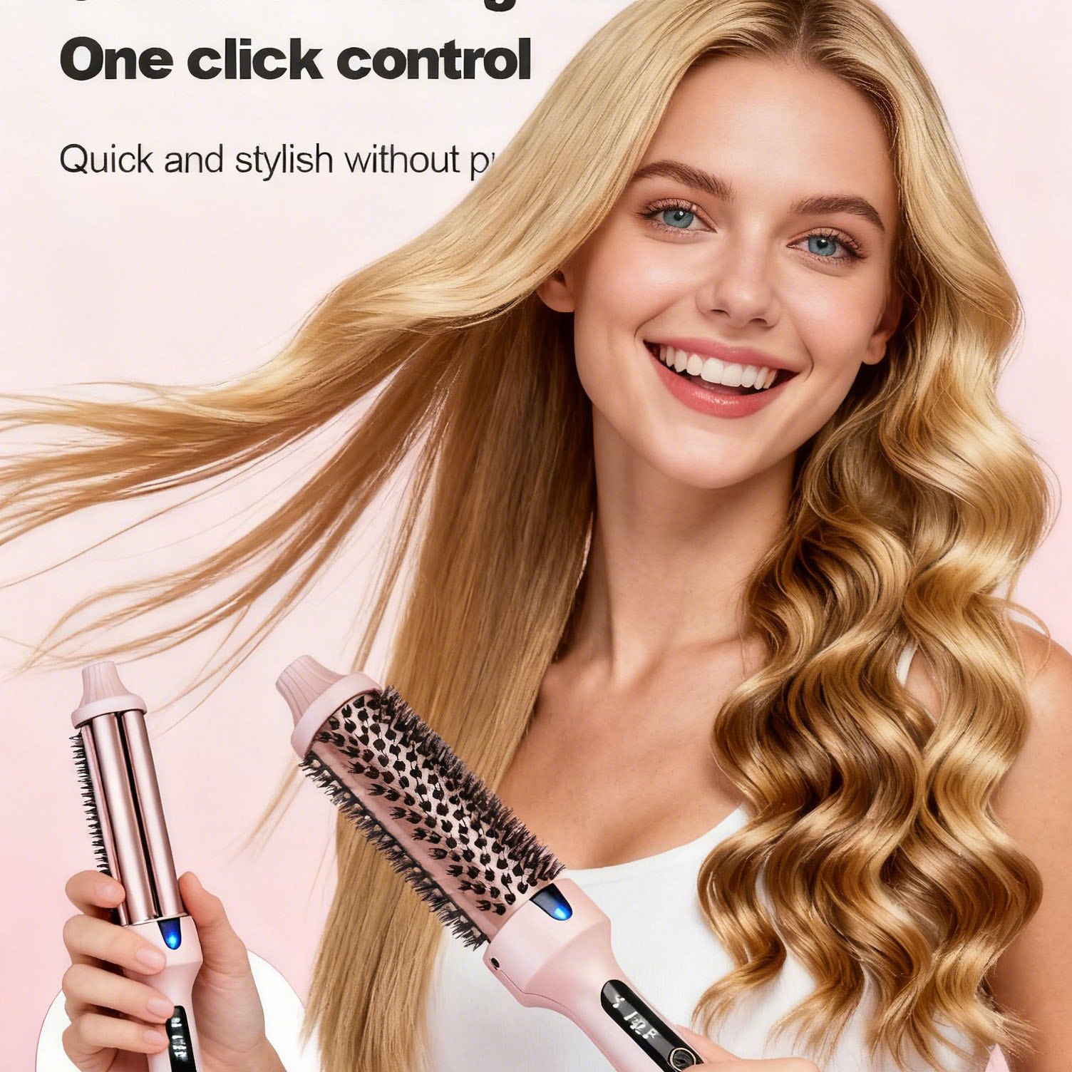 Hot Air Brush for Hair Volumizing and Styling, 2-in-1 Curling Straightener Brush with Multiple Heat Settings