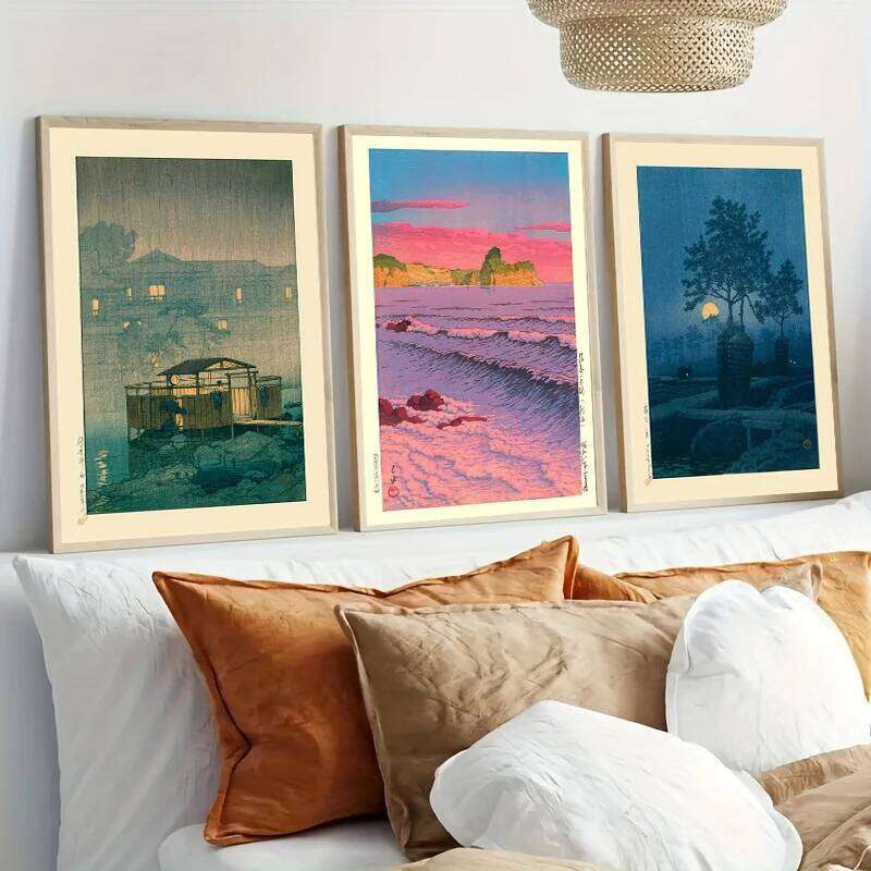 Japan Hasui Kawase Tree-lined Road Canvas Prints Asian Sunrise and Sunset Wall Art Posters for Modern Living Room Home Decor 26N0104