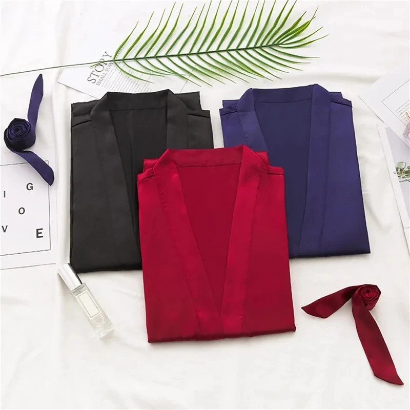 Women Silk Satin Short Night Robe Solid Kimono Fashion Bath Sexy Bathrobe Peignoir Femme Wedding Bride Bridesmaid 251231