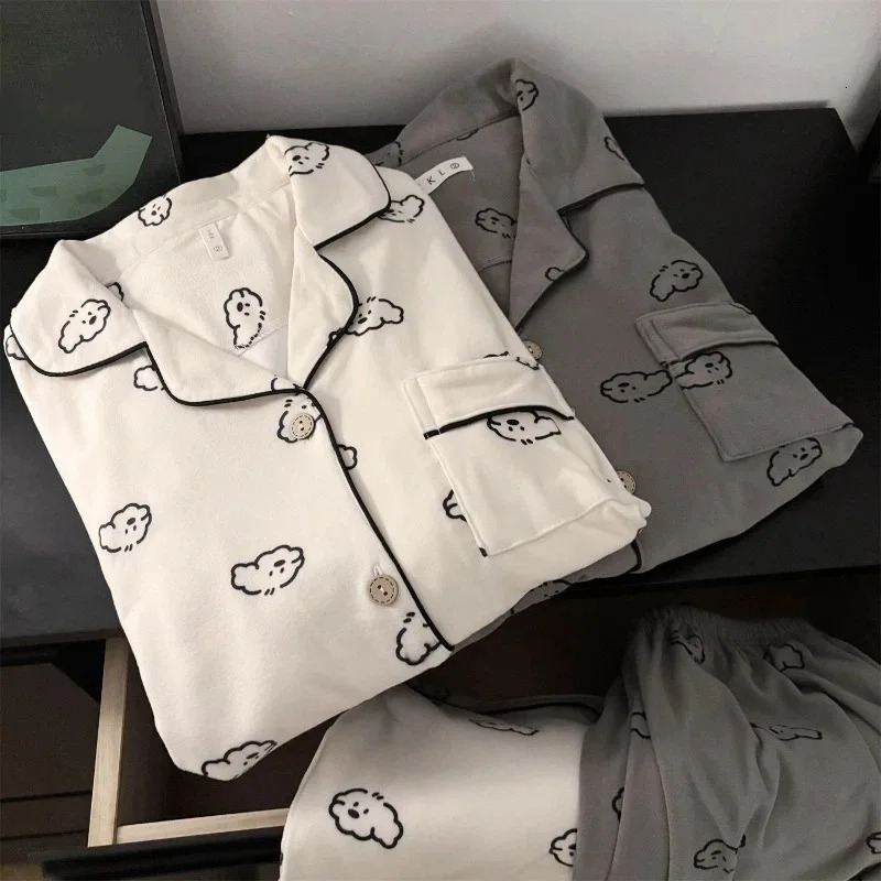 Embroidery Rabbit Sweet Cute 2 PC Set Womens Pajamas Casual Warm Autumn Winter Sleepwear Woman Fashion Soft Loungewear 251231