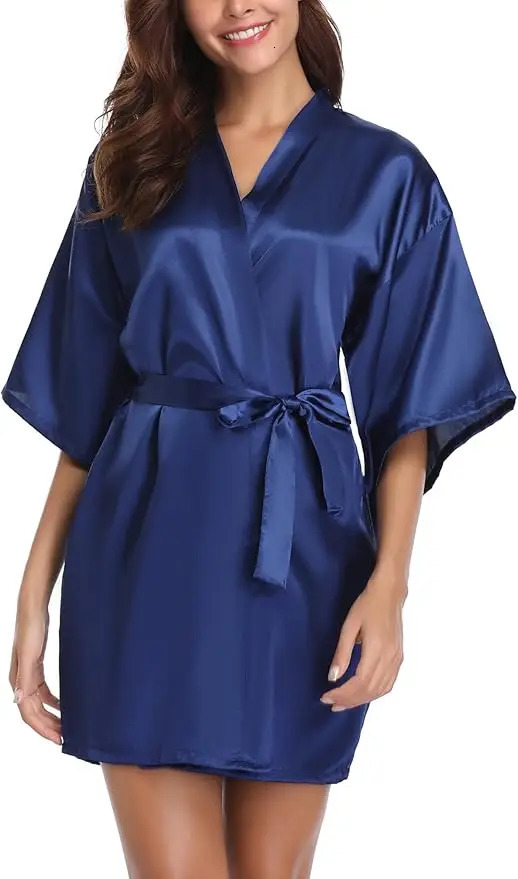 Womens Kimono Robes Dressing Gown Satin Bathrobe Nightdress Short Style Bridal Robe 251231