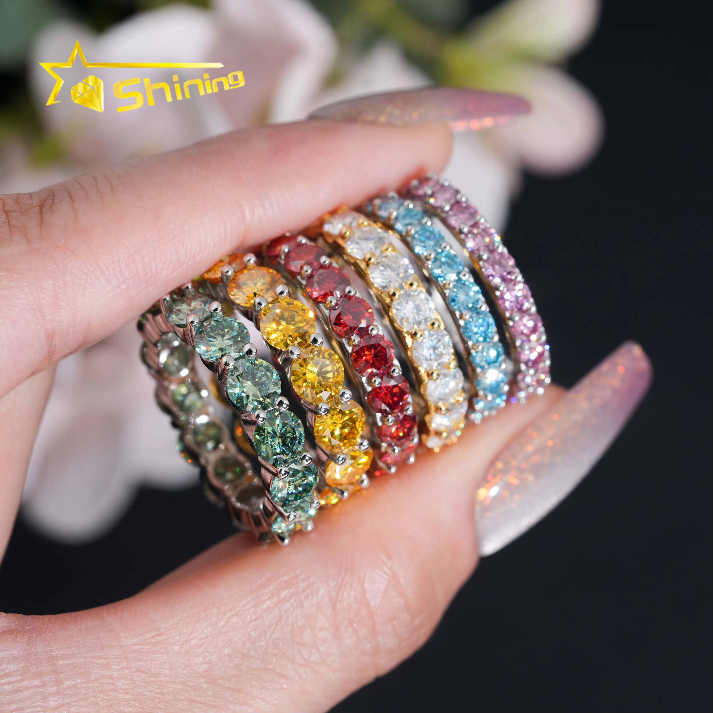 Hot Sale Colors Moissanite Ring 925 Sterling Silver Gold Plated 3mm 4mm 5mm Moissanite Band Rings
