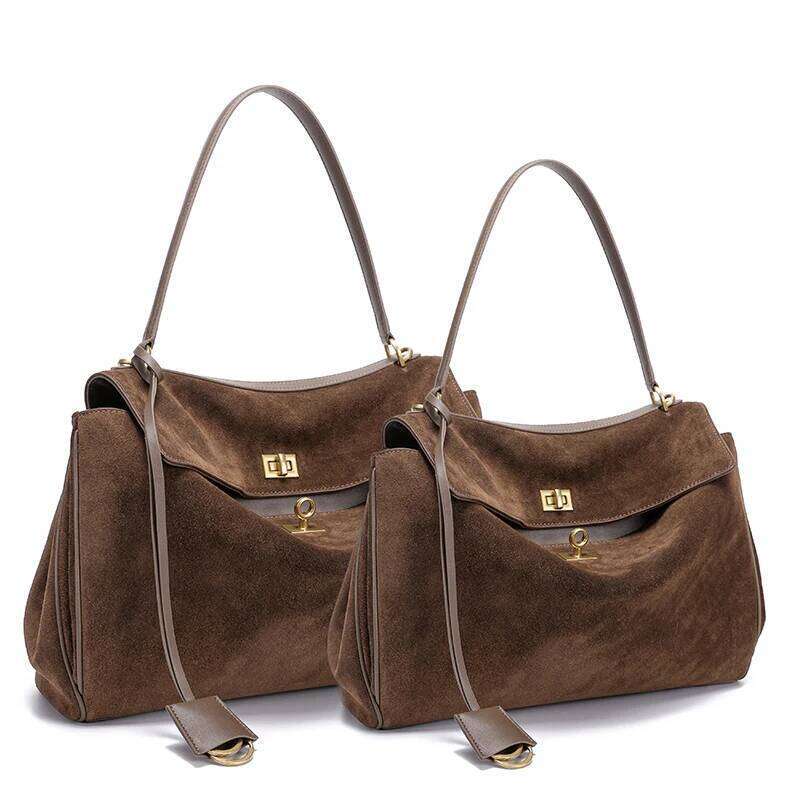 Autumn Winter Women's Suede Genuine Leather Shoulder Large Capacity Single Tote Handbag Luxury Bag JINXIANGGUO Tote