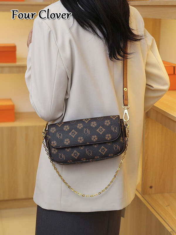 New luxury handbag, European and American fashion crossbody bag, printed retro small square bag, women's shoulder crossbody bag, chain handle und
