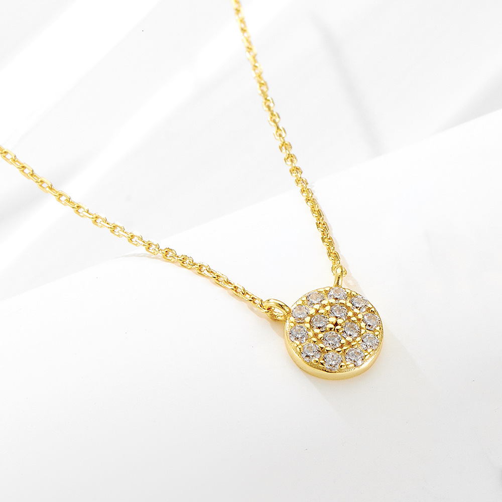 S925 Sterling Silver Classic Round Micro Pave Zircon Pendant Necklace for Women European and American Cross-Border Light Luxury Ins Versatile Collarbone Chain