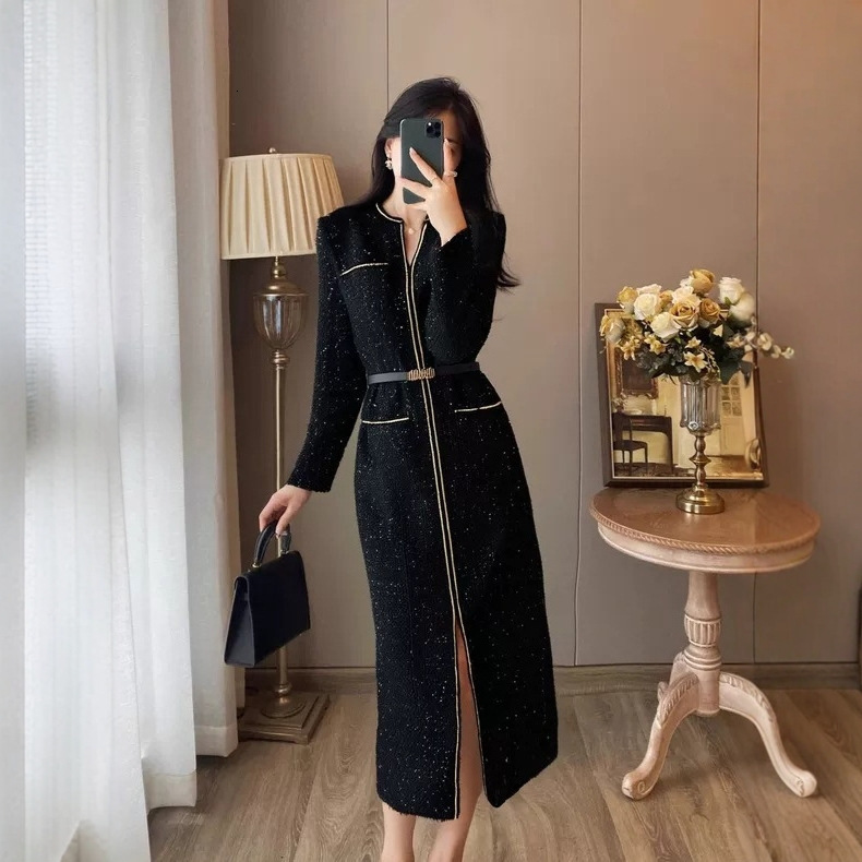 2026 Autumn-winter New Style Little Haosheng Elegant Style High-end Urban Sexy Fit Black Tight-fitting Dress Women's Exclusive