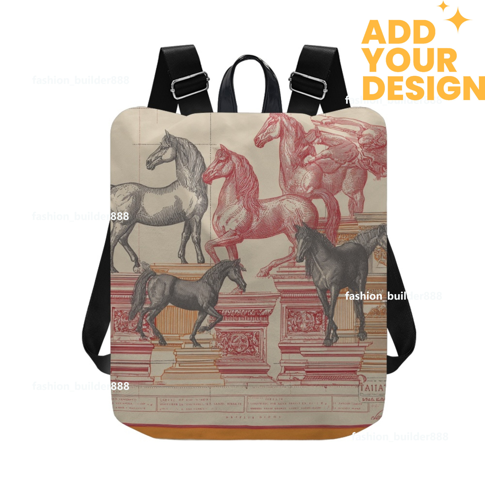 Custom H Designer Fashion Anti Theft Backpack Luxury Horse Pattern Unisex Full Print Backpack Laptop Bag Travel Bag H57
