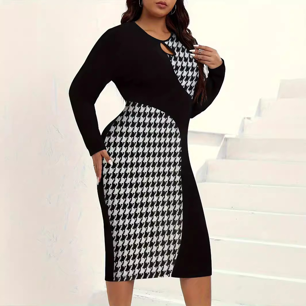 A Fashionable High-end, Urban Sexy Printed Dress With An Elegant And Form-fitting Waist Design Creating A Mid-length Dress That Effectively Shapes A S