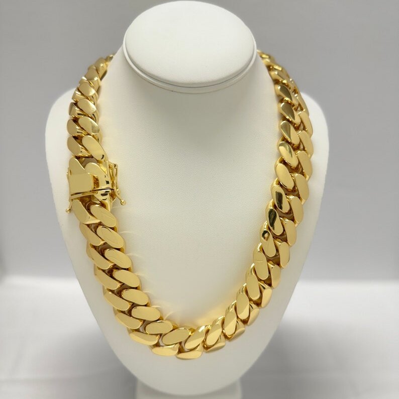gold chain 22mm Miami Cuban Link Chain 14k Plated Box Lock Solid Handmade Statement Piece Jewelry necklace bracelet for men