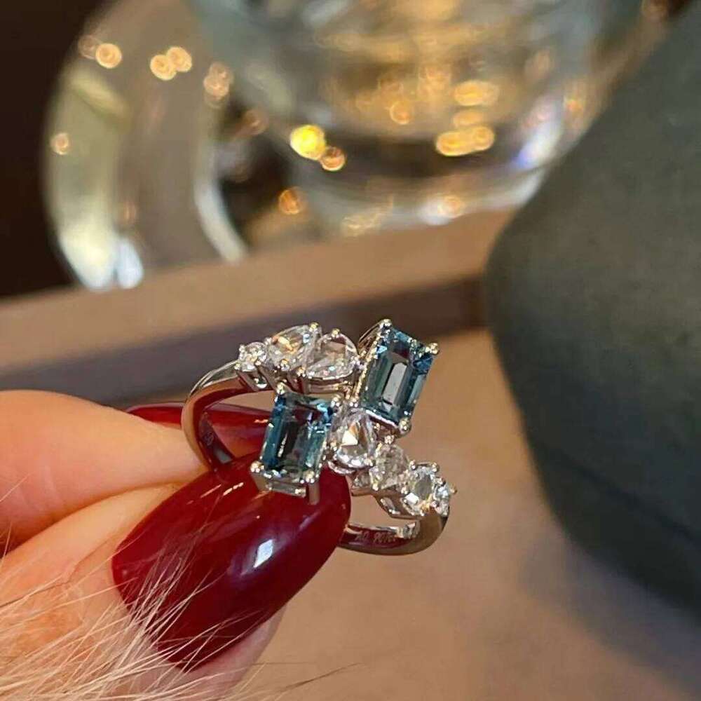 Exquisite for Fashion Aquamarine Zircon 925 Silver Women's Party Jewelry Wedding Bride Engagement Ring