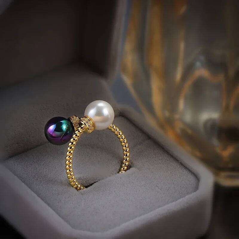 Exquisite Fashion White and Black Pearl Rings Attend Banquets Wedding Parties Boutique Shiny AAA Adjustable Premium Accessories