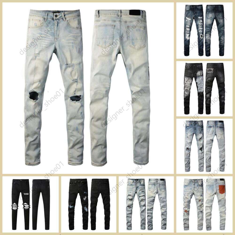 Luxury Designer For Mens amirirjeans High Quality Purples Brands Pants True Religionjeans Embroidery Ripped Fashion Ksubi Jeans Elasticit Trousers Dz01