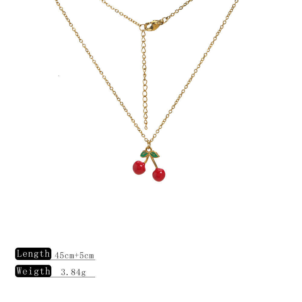 Cross-Border Jewelry Apple Cherry Pendant Necklace Stainless Steel Accessories for Women Light Luxury Niche High-End Feel Wholesale