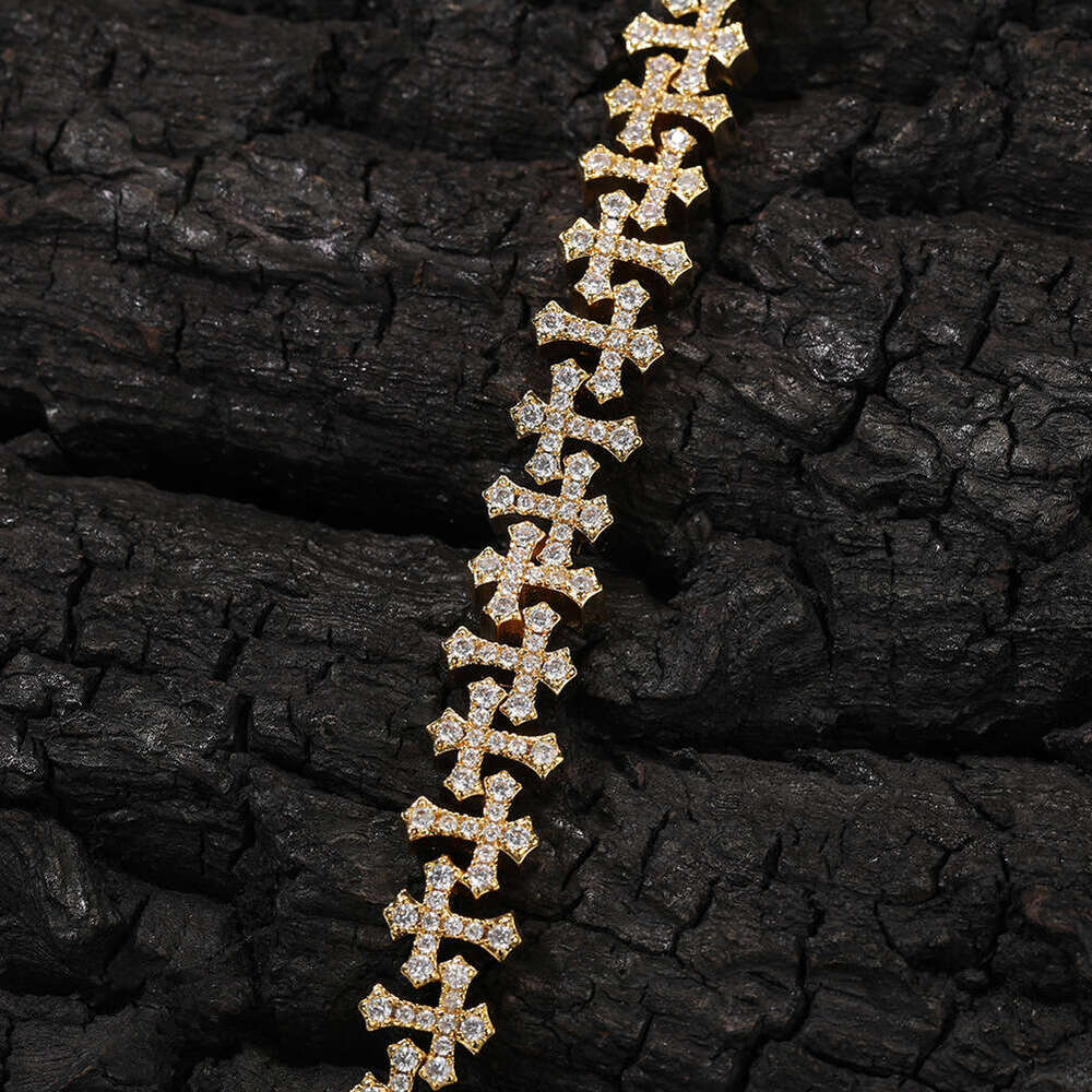 Bracelet for Unisex Copper Inlaid Zircon 11.5MM Cross European American Hip-Hop Statement Piece Light Luxury Versatile Personality Jewelry