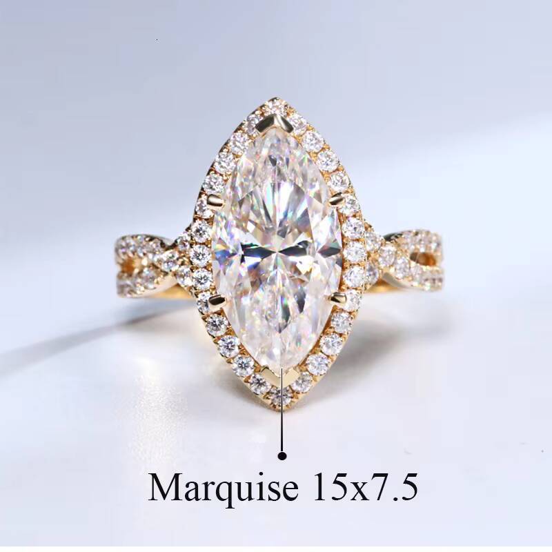Luxury 9k 10k 14k 18k Solid Gold Moissanite Ring Marquise Cut 4Ct 15x75mm Moissanite Jewelry Engagement Ring for Gifts