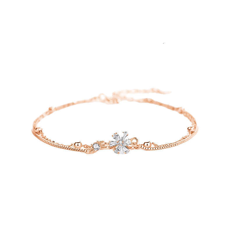 S925 Sterling Silver Double Layer Cherry Blossom Bracelet for Women Sweet High-End Light Luxury Exquisite Best Friend Gift Jewelry