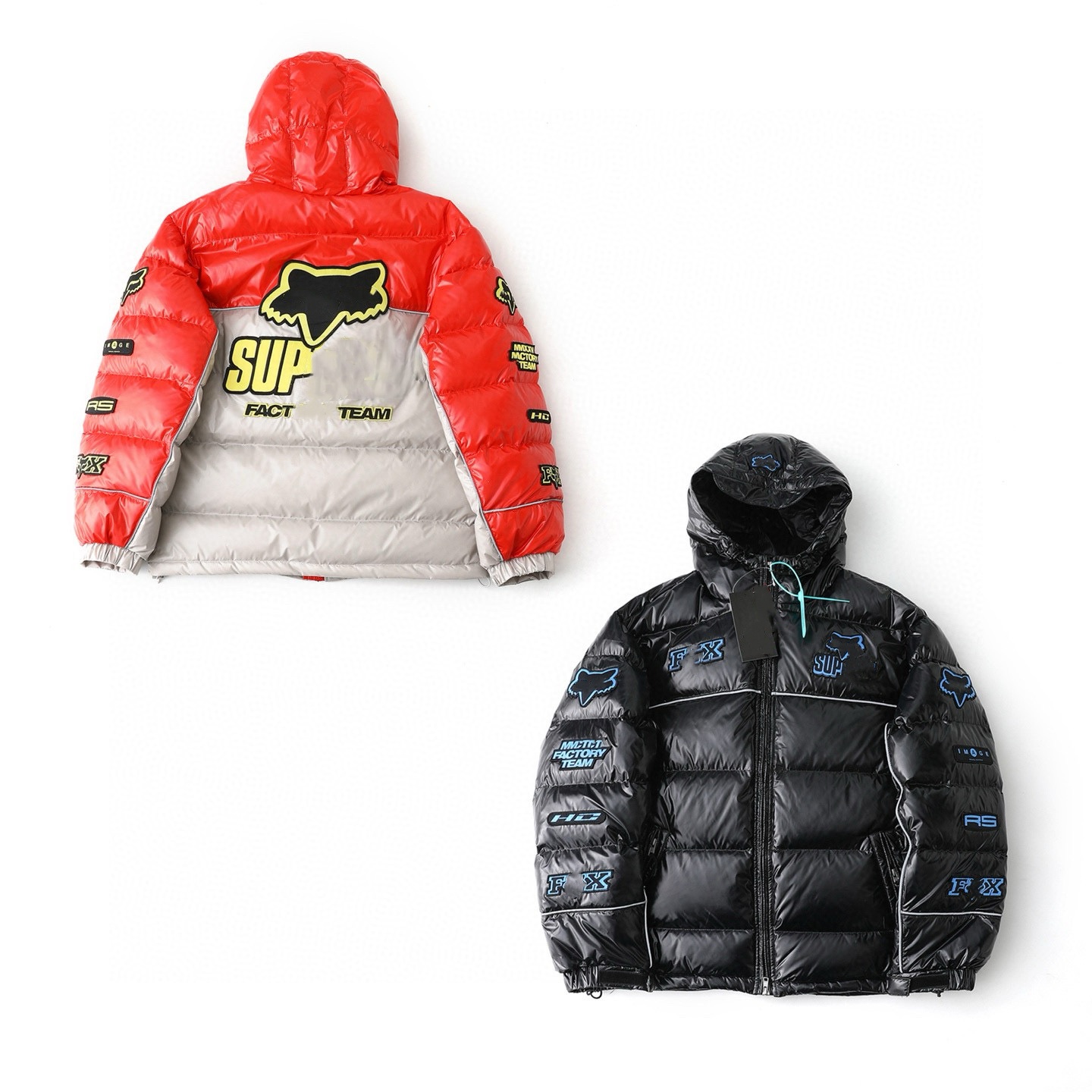 Mens Shiny Down Puffer Jackt Hooded Down Jacket Joint venture patch Shiny surface Outerwear High quality Down Men Luxury Designer Men winter jacket Unisex Coats
