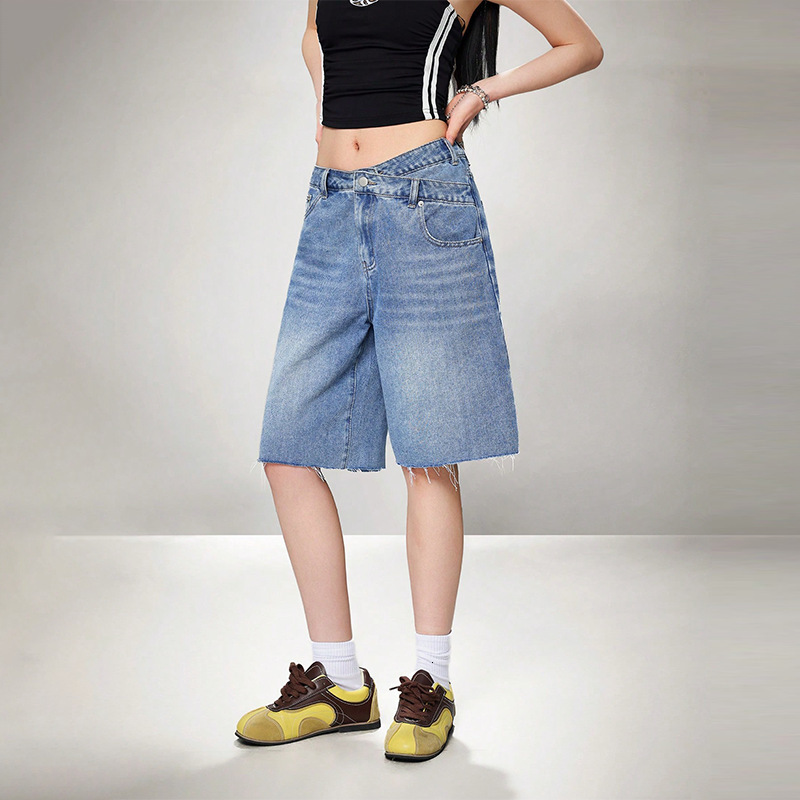 Imcute Women Y2K Baggy Jorts Jean Shorts Retro High Waisted Raw Hem Carpenter Long Shorts Straight Leg Cropped Denim Pants 250304
