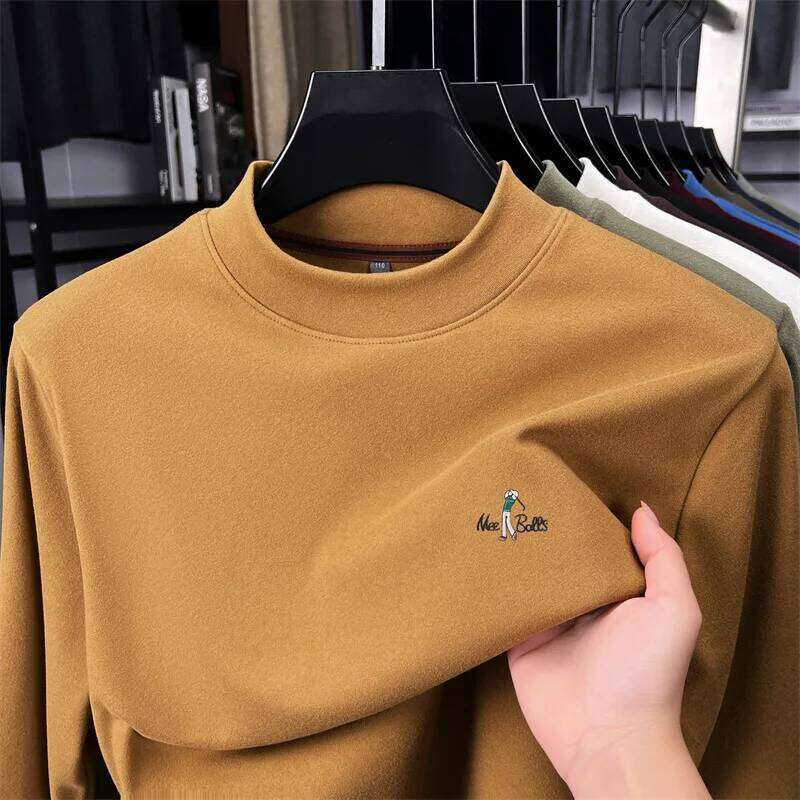Light luxury men's long sleeve T-shirt brand letter embroidery soft velvet skin friendly warm new fashion golf sweater pullover