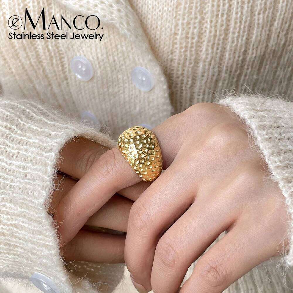 eManco Stainless Steel High Quality Round Geometric Metal Textured Gold Plated Simple Ring Punk Men's Jewelry Wholesale
