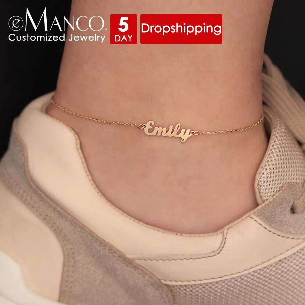 eManco Customized Name Anklet for Women Personalized Letter Stainless Steel Jewelry Gift Support Dropshipping