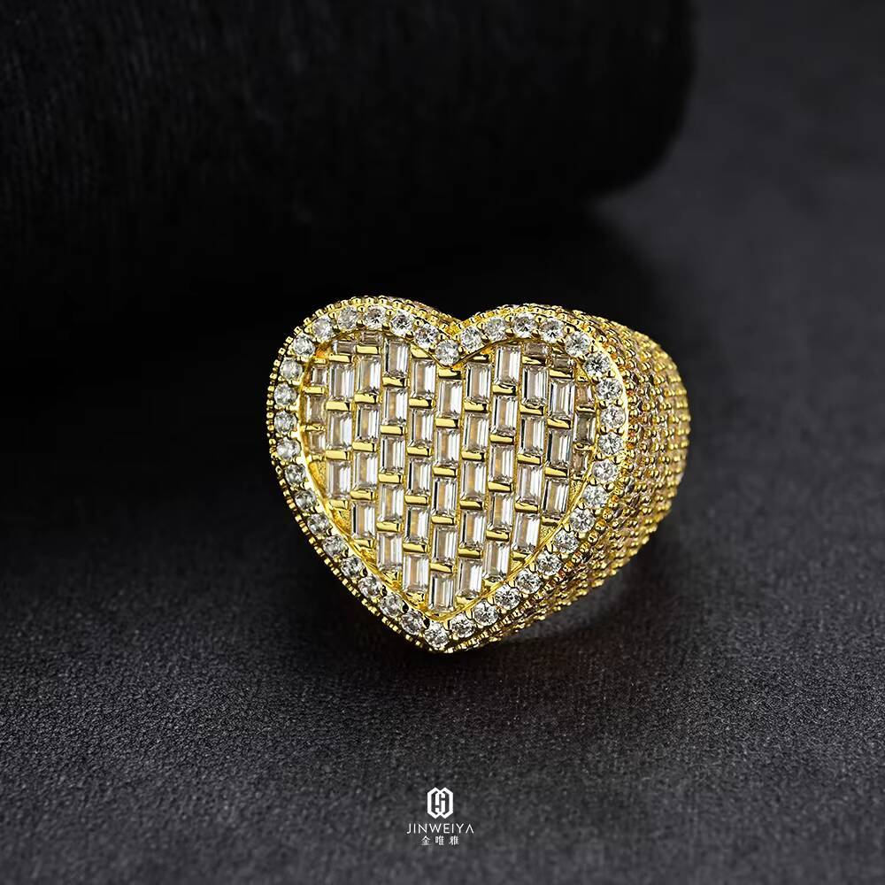 JWY Factorys 925 Silver 14K Gold Heart/Love Ring for Women Hip Hop Style Micropaved Zirconia Fashion Trend