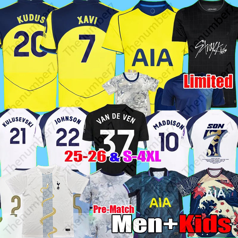 25 26 Tottenham Soccer jerseys MADDISON TEL KULUSEVSKI RICHARLISON XAVI SON Jersey BISSOUMA JOHNSON DE VEN KUDUS prematch tottenham football shirt men kids kit