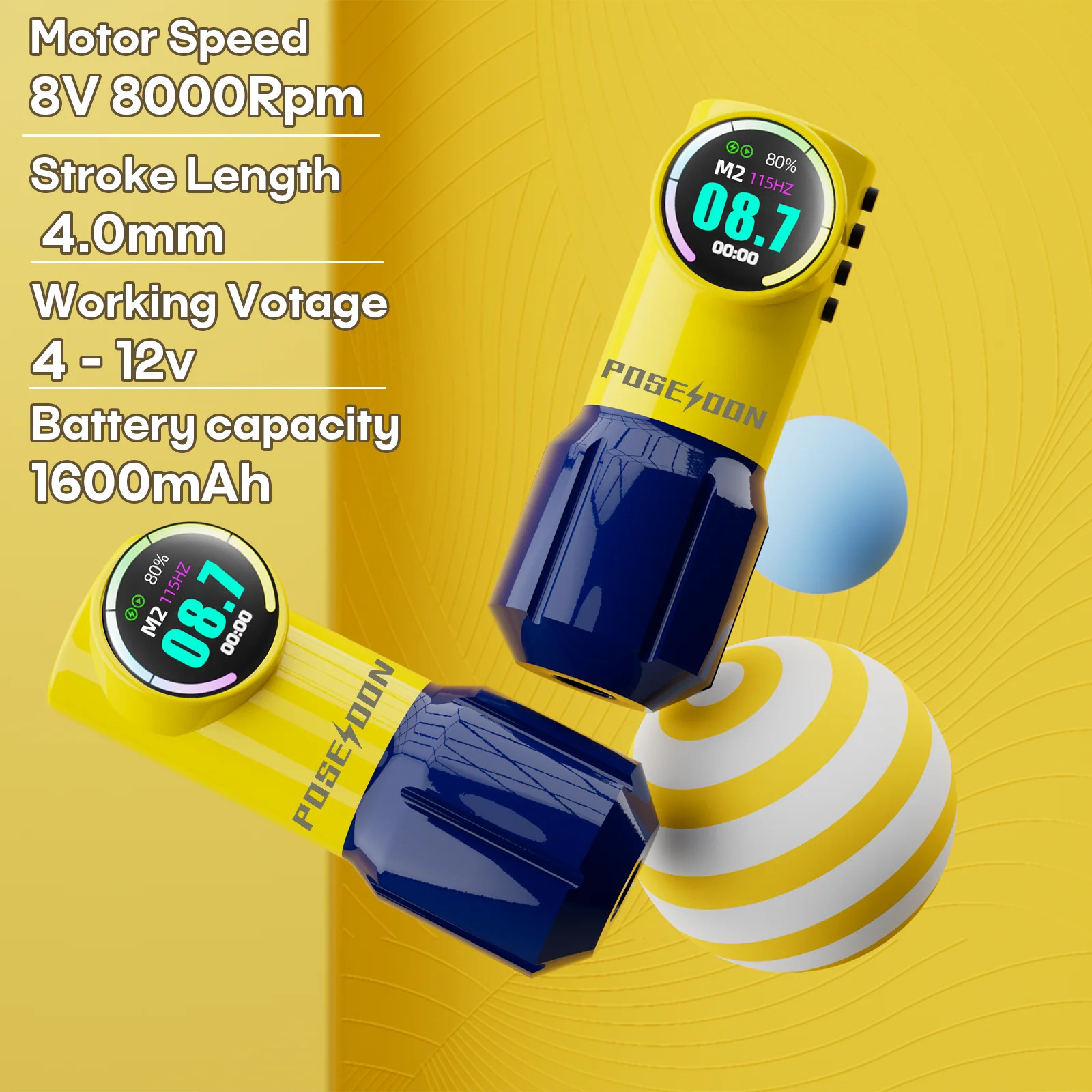 POSEIDON Cute Yellow Tattoo Machine Yellow Wirless Tattoo Pen With Powerful Custom Motor For Professional Tattoo Artist 251230