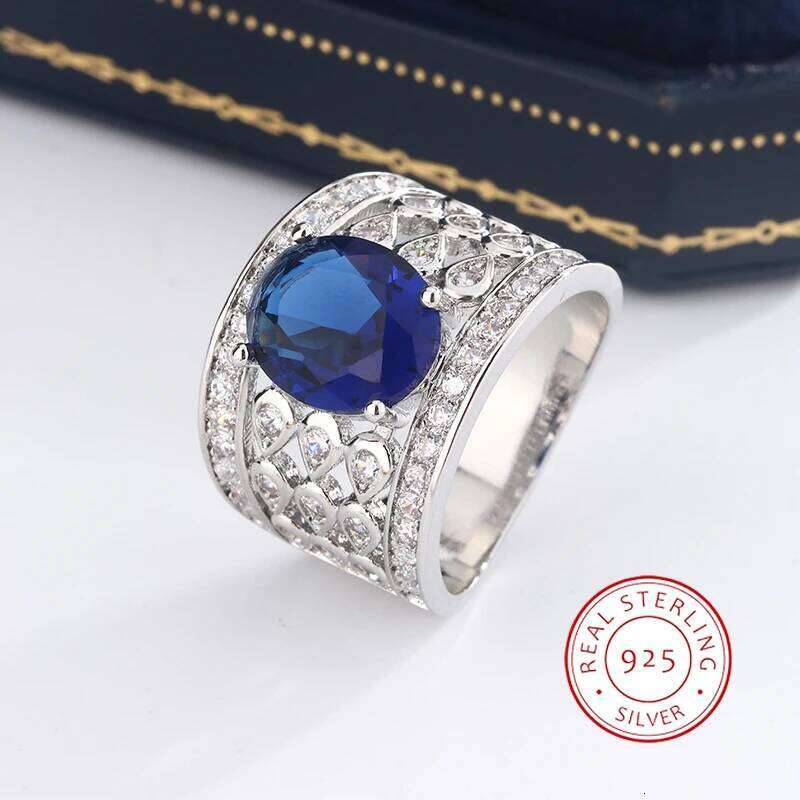 Elegant Blue AAAA Zircon Luxurious Gold Color Party Engagement Wedding Rings for Women Fashion Jewelry