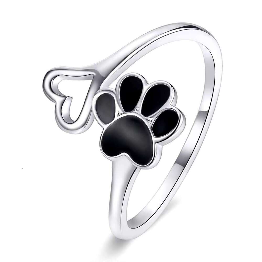 S925 Sterling Silver Cat Paw Heart Open Ring for Women Cute Ins Design Student Gift Jewelry In Stock