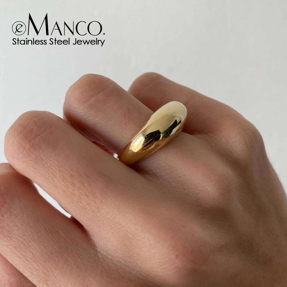 eManco Fashion Stainless Steel for Women Gold Colour Arc Rings Geometric Jewellery Gift wholesale 8MM