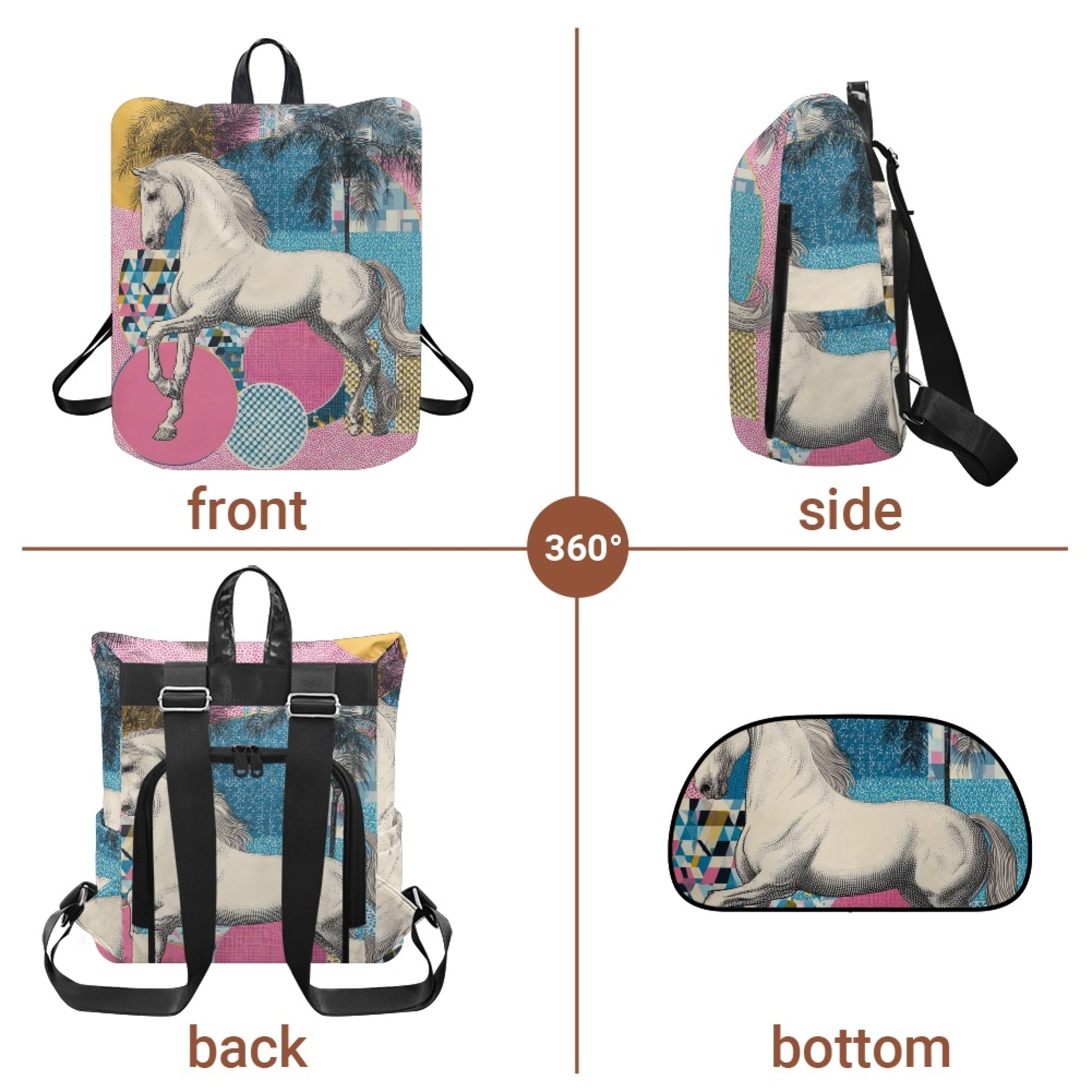 Custom H Designer Fashion Anti Theft Backpack Luxury Horse Pattern Unisex Full Print Backpack Laptop Bag Travel Bag H50