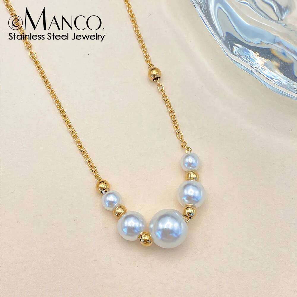 eManco Stainless Steel Exquisite Baroque White Imitation Pearl Beads Chain Simplicity Necklaces Jewelry