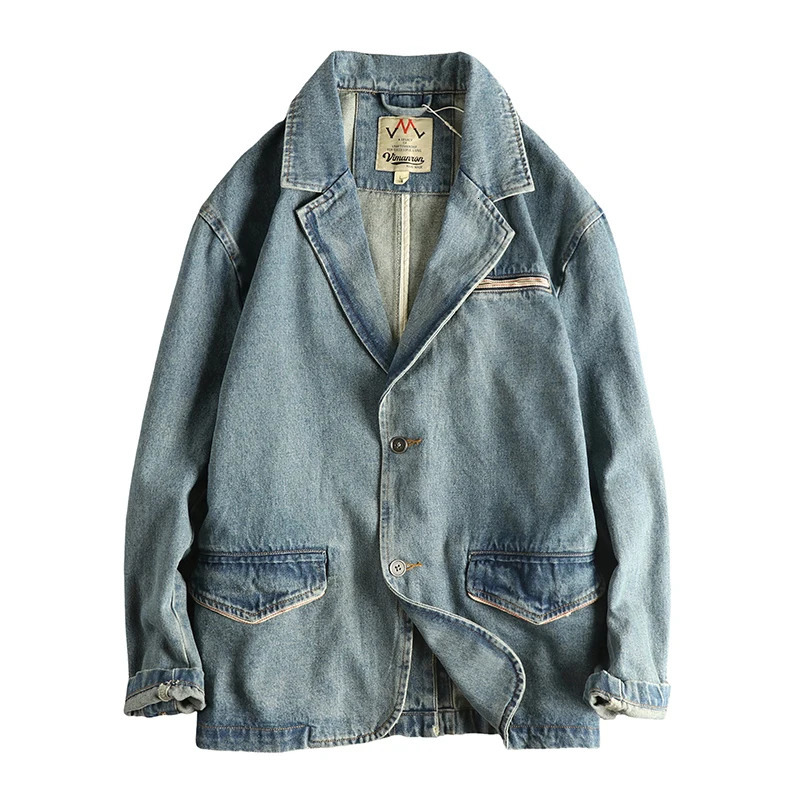 100 Cotton Long Sleeve Pocket Mens Denim Jacket Retro American Wilderness Heavy Lapel n Trendy Versatile Youth Outerwear 251230